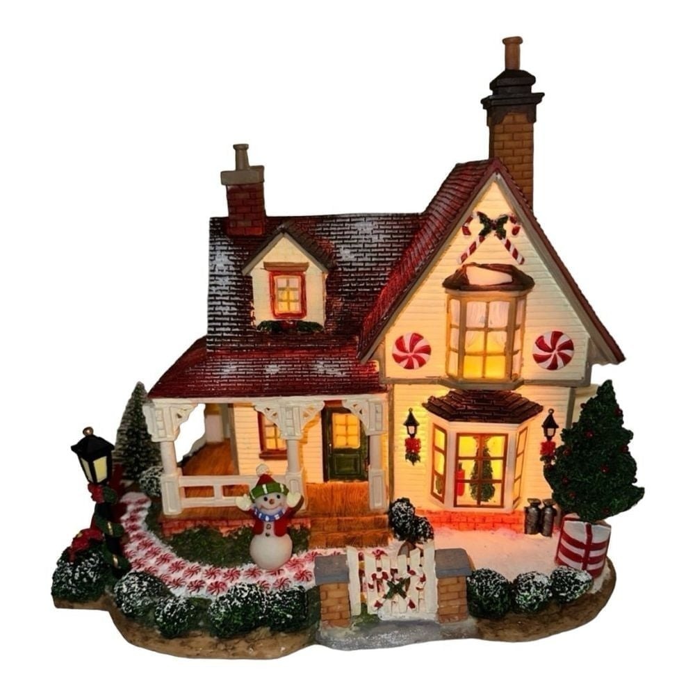 Christmas Village House Lighted Holiday Decor Snowman Peppermint